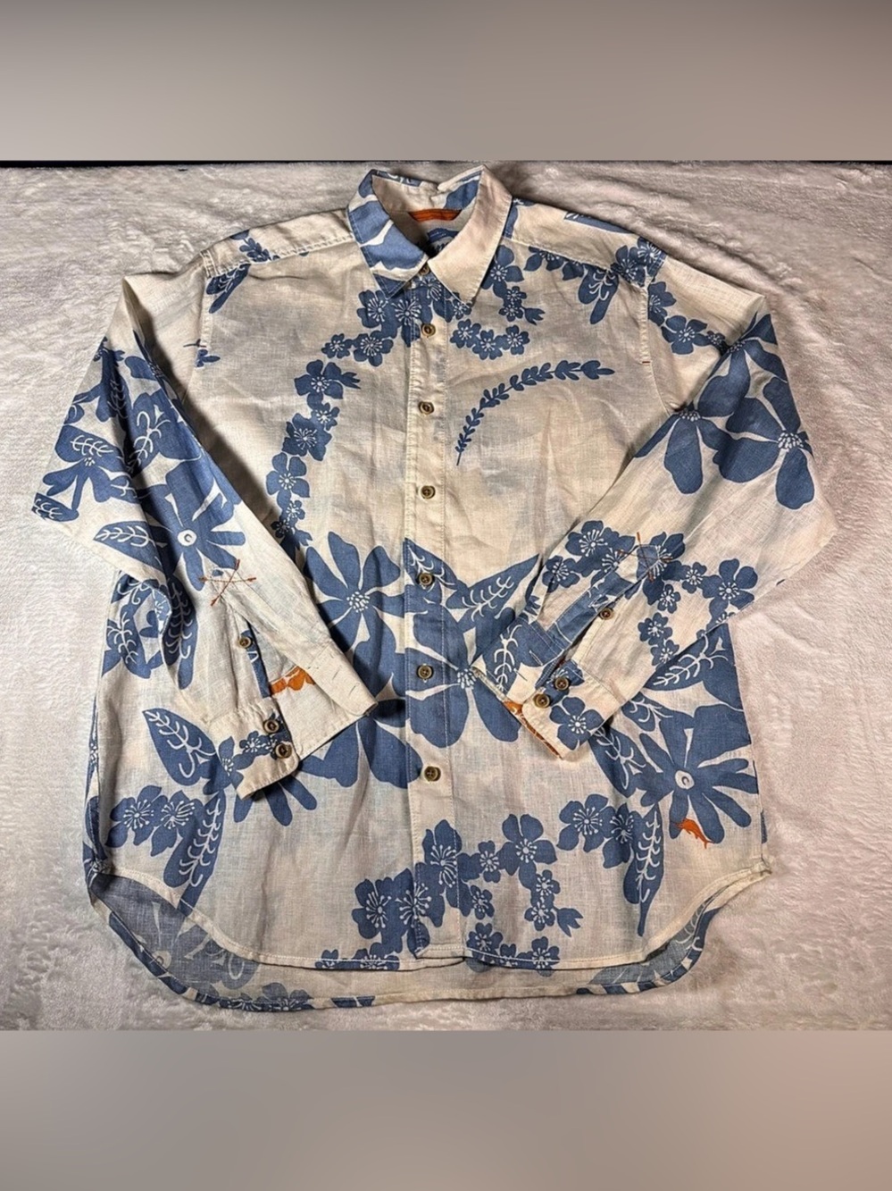 Tommy Bahama Men’s Large 100% Linen Floral Hawaiian Long Sleeve Shirt